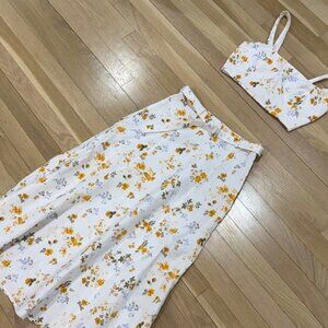 Reformation Cole Linen Floral Vacation Skirt Bra Set, zipper, buttons, size 4